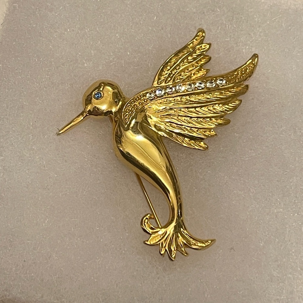 Vintage Signed LCI Gold Tone Rhinestone Bird Brooch/Pin-blue Rhinestone Eye